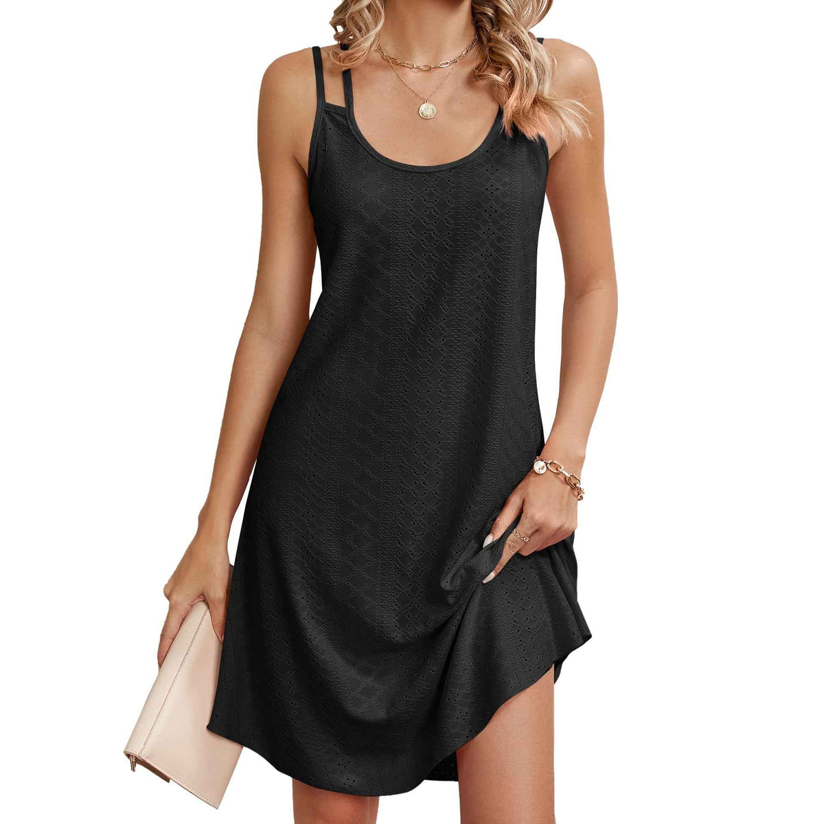 Summer Solid Color round Neck Strap Loose Sleeveless Dress by Ragazza