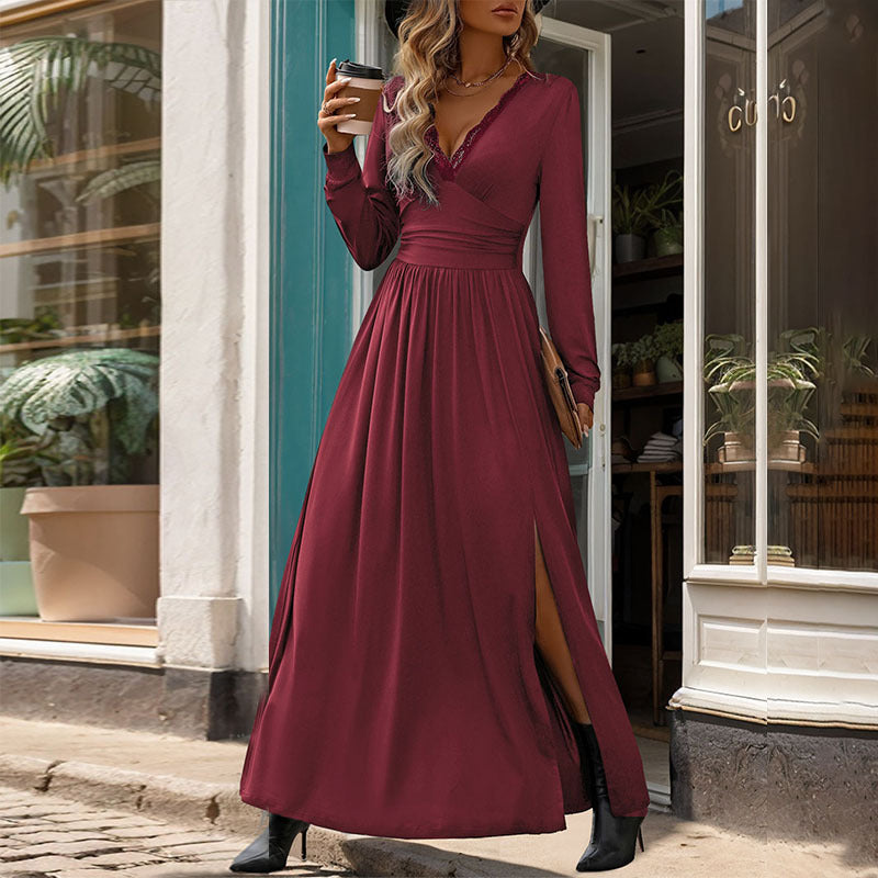 Fall Women Clothing Solid Color Split Slim Fit Dress by Ragazza