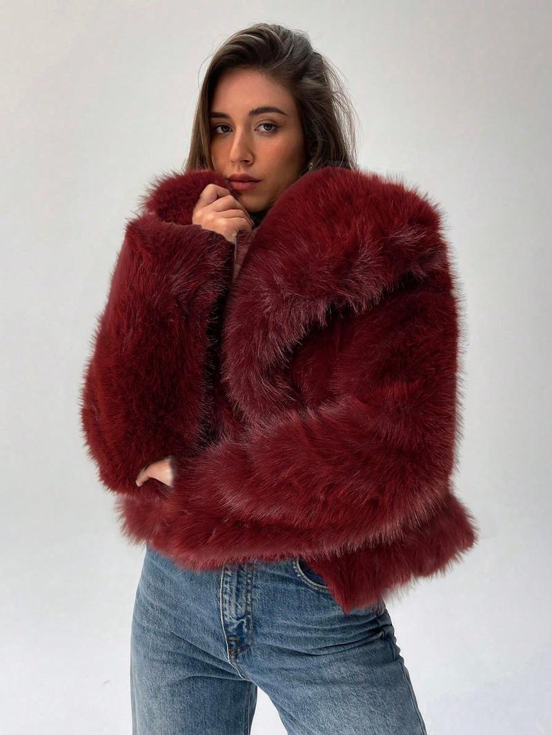Women's Fur Fashionable Big Lapel Long Sleeve Coats by Wshirt