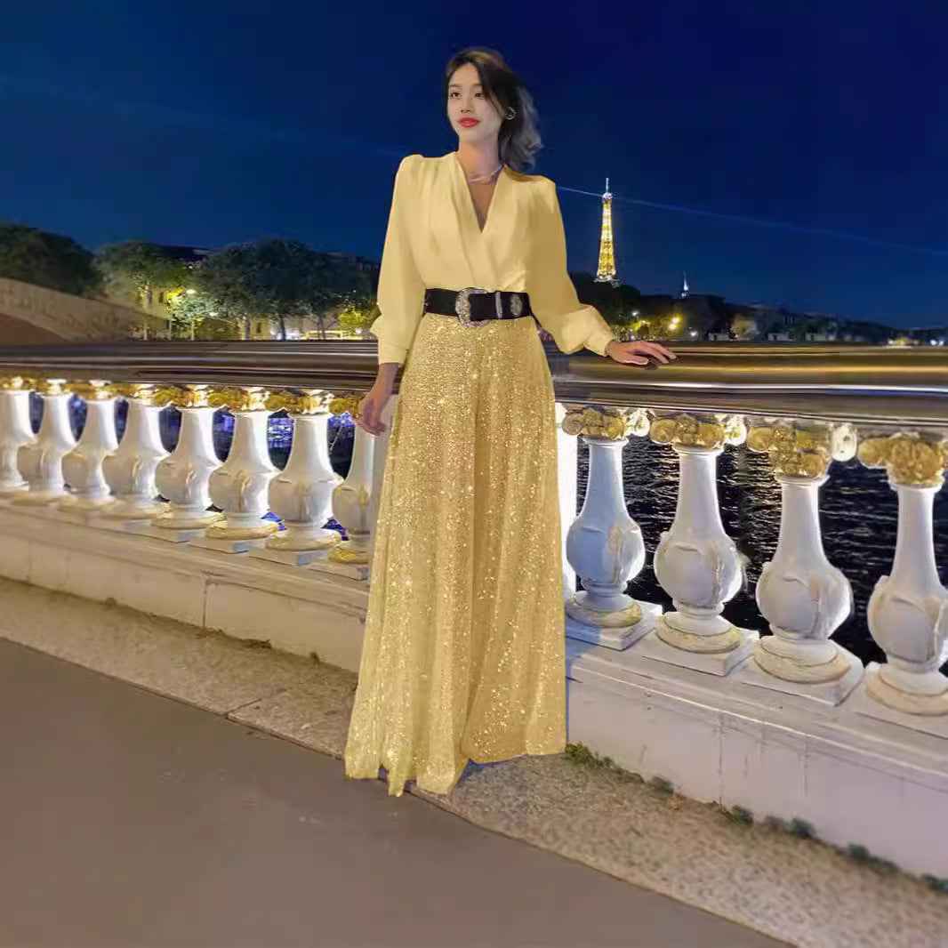Women's Fashion Dress Elegant Waist Slimming Sequins Dresses by Wshirt