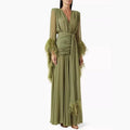 Spring Solid Color Evening Dress Long Sleeve Slim Dress by Ragazza