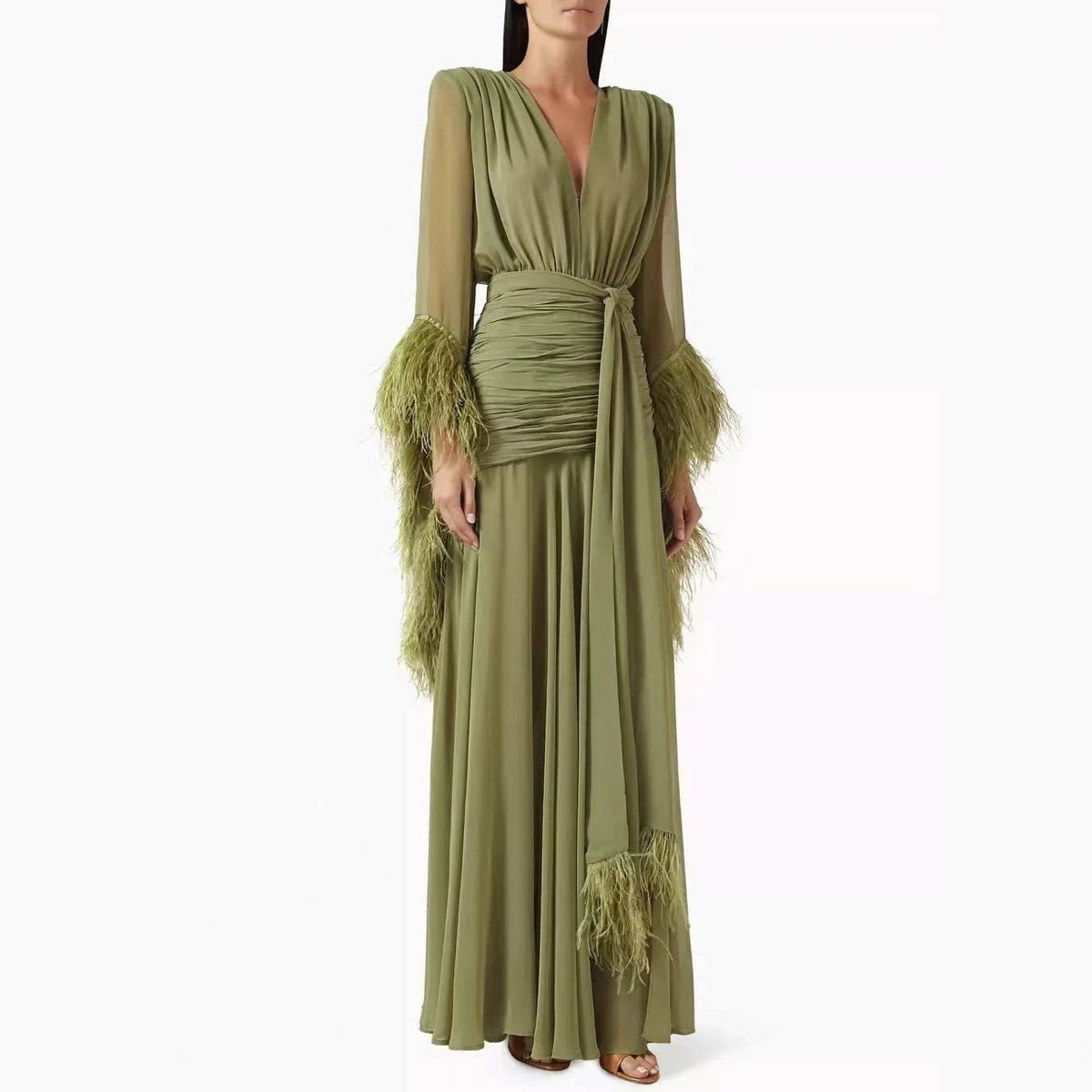Spring Solid Color Evening Dress Long Sleeve Slim Dress by Ragazza