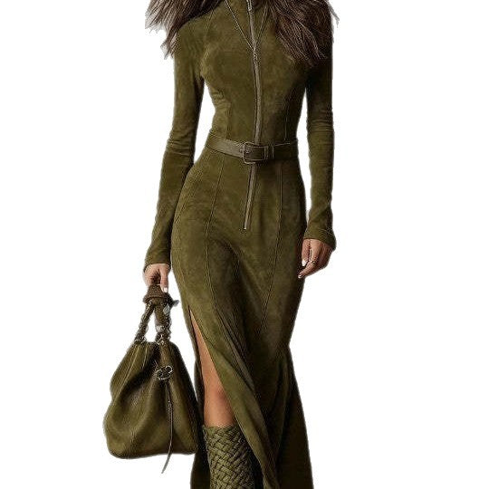 High Quality Double-sided Cashmere Autumn Fashion Zipped Stand Dresses by Wshirt