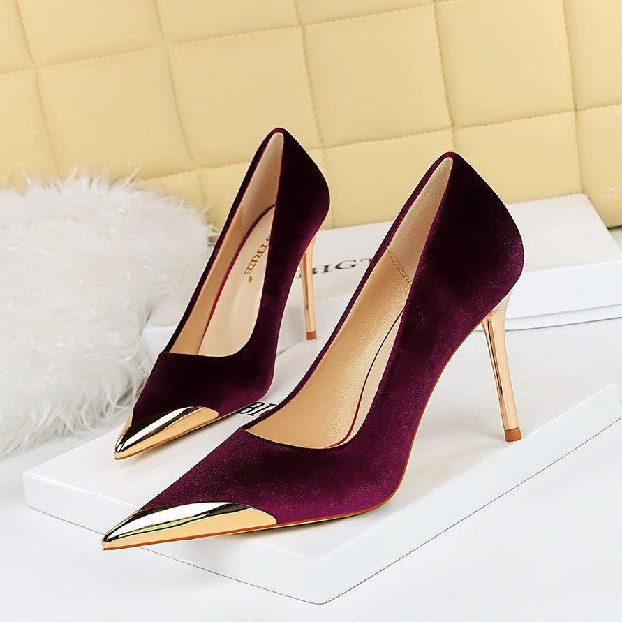 Cocktail Affordable Luxury High Heels Stiletto Heel Metal Pointed Toe Suede Women Thin Shoes by Ragazza