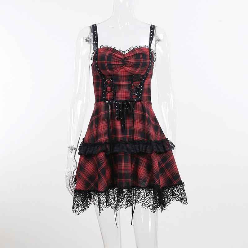 Women's Summer Gothic Plaid Trendy Waist Deep Dresses by Wshirt
