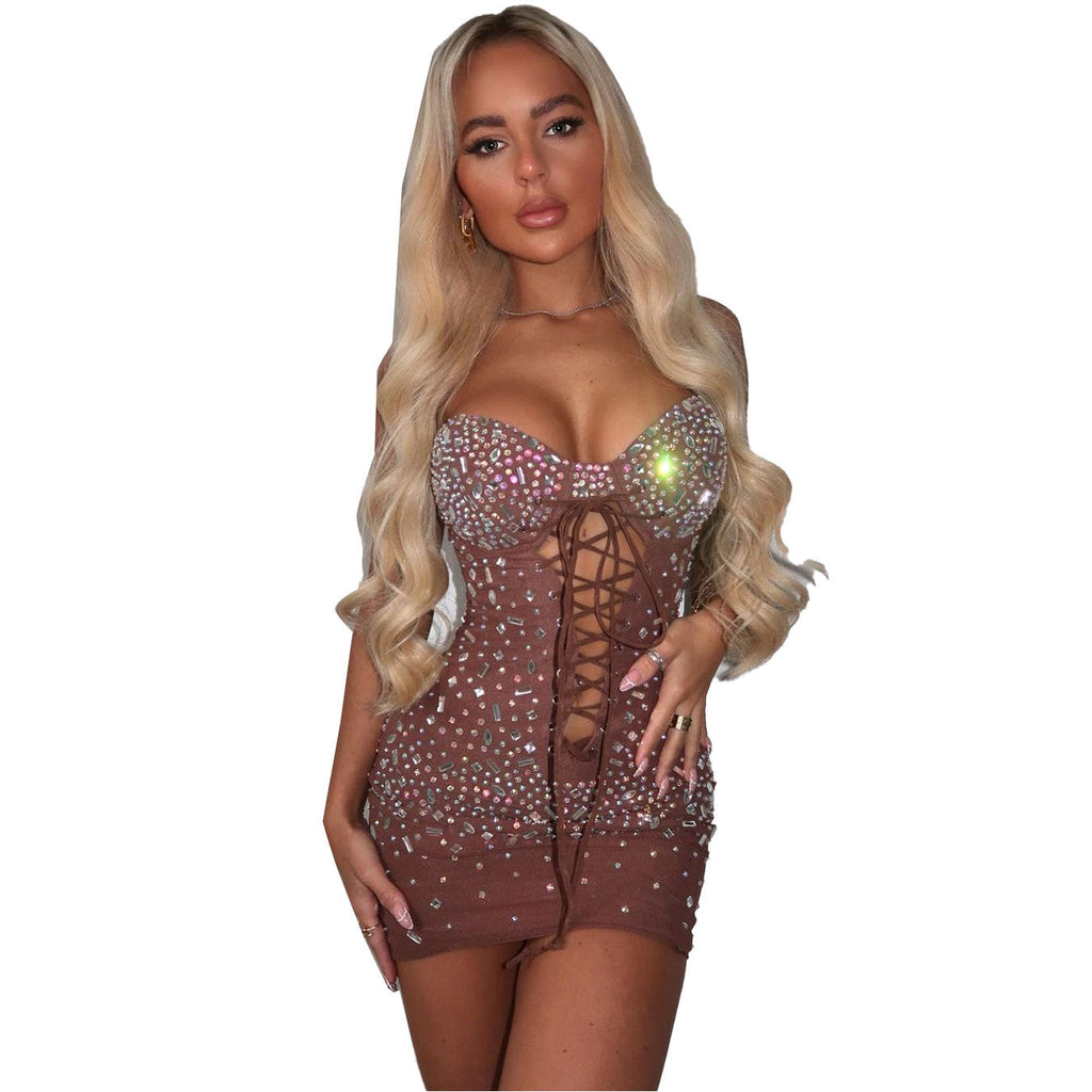 Sexy Slim Rhinestone Tied Dress by Ragazza