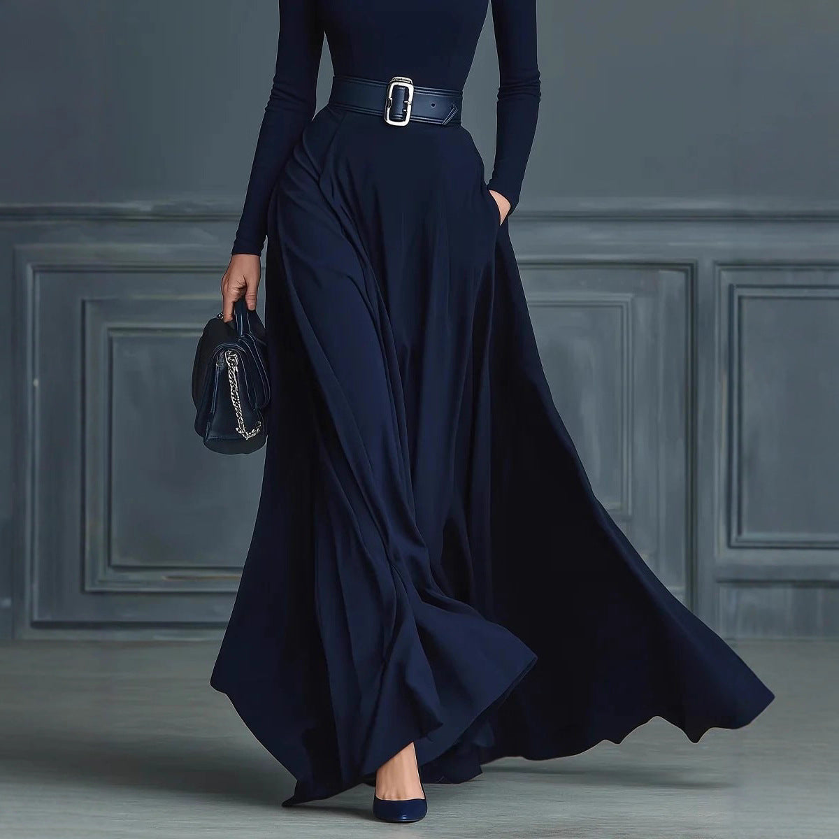 Women's Long-sleeved Solid Color Turtleneck Dress Long Dresses by Wshirt
