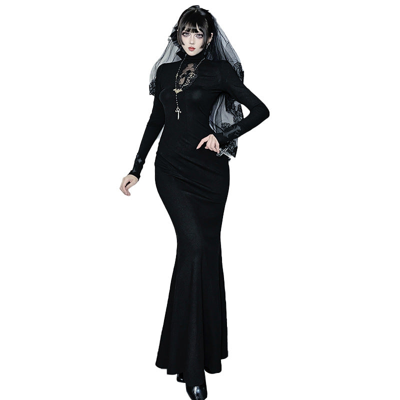 Long-sleeved Fishtail Dress Autumn Versatile Dark Style Dresses by Wshirt