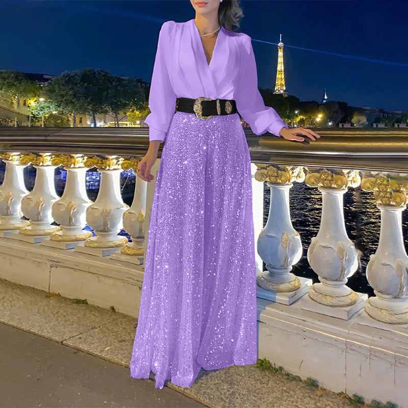 Women's Fashion Dress Elegant Waist Slimming Sequins Dresses by Wshirt