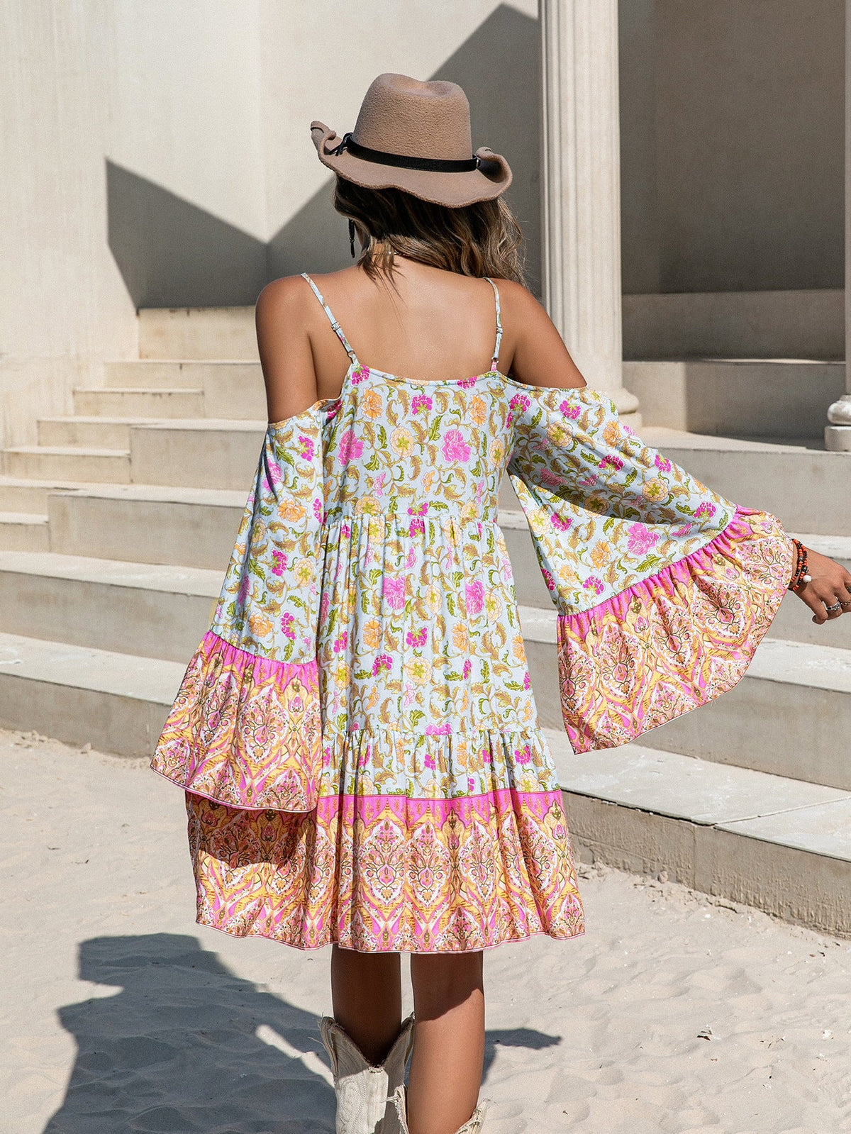 Loose Printed Off Shoulder Tassel Dress Vacation by Ragazza