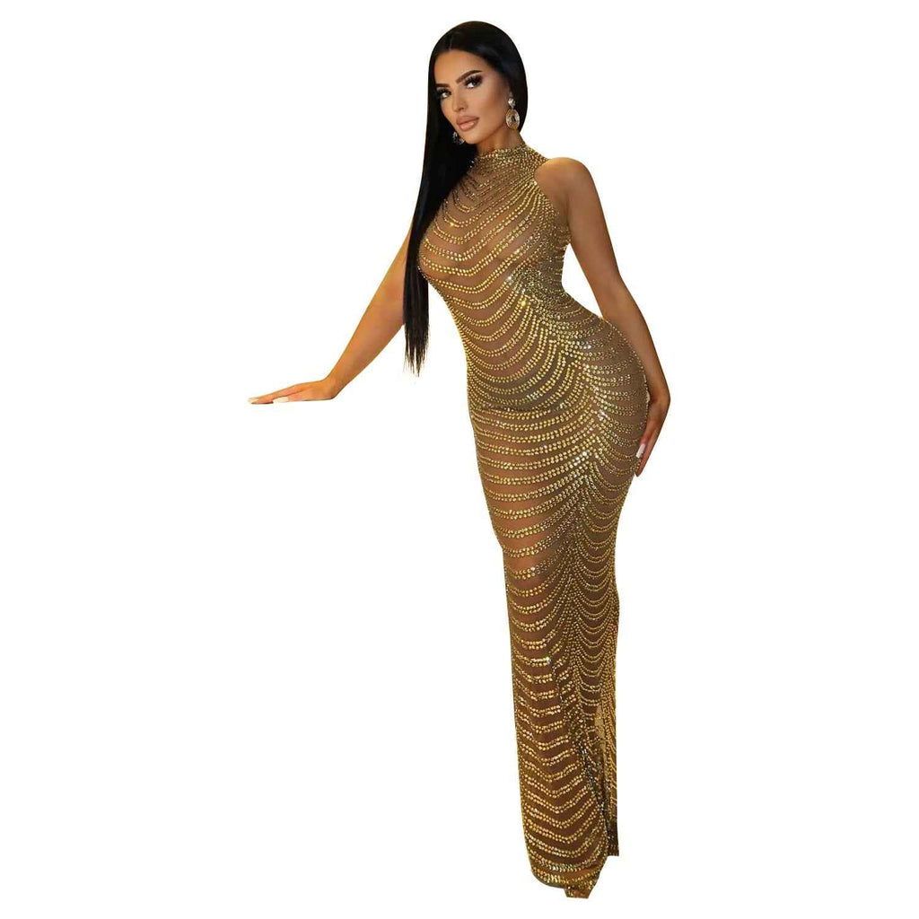 Summer Women Clothing Sexy Mesh See Through Nightclub Rhinestone Dress Women by Ragazza