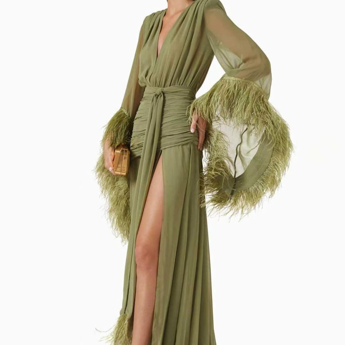 Spring Solid Color Evening Dress Long Sleeve Slim Dress by Ragazza