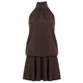 Retro Solid Color Elegant Stitching Pleated Backless Lace up Sexy Halter Dress by Ragazza