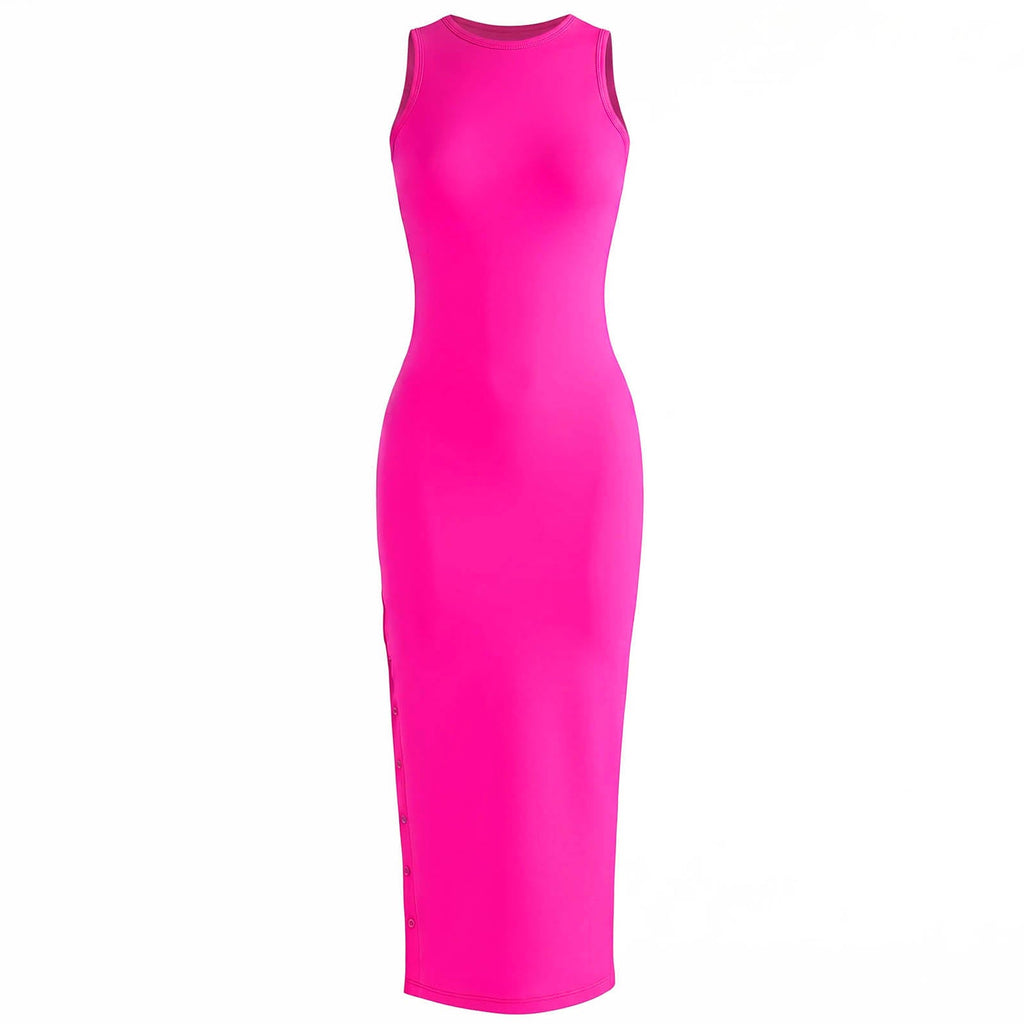 The Ola Second-Skin Bodycon Midi Dress In Dragonfruit Pink by BrunnaCo