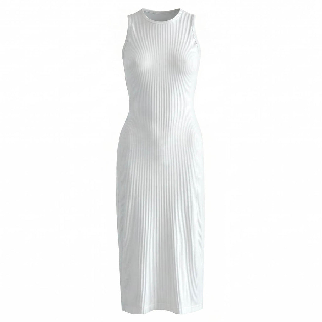 The Ola Rib Second-Skin Bodycon Midi Dress In White by BrunnaCo