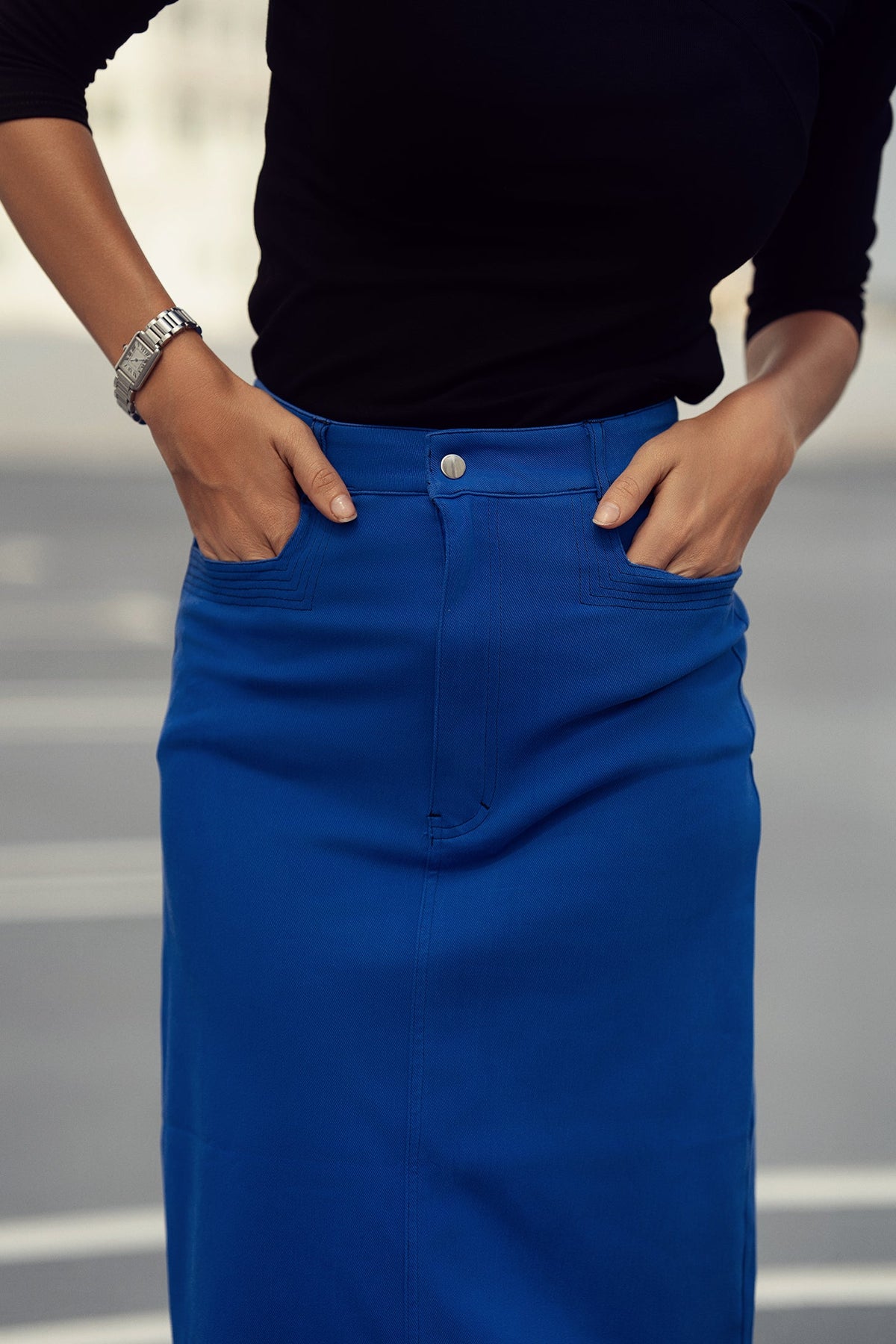 STRETCH COLORED DENIM SKIRT by profile-nyc