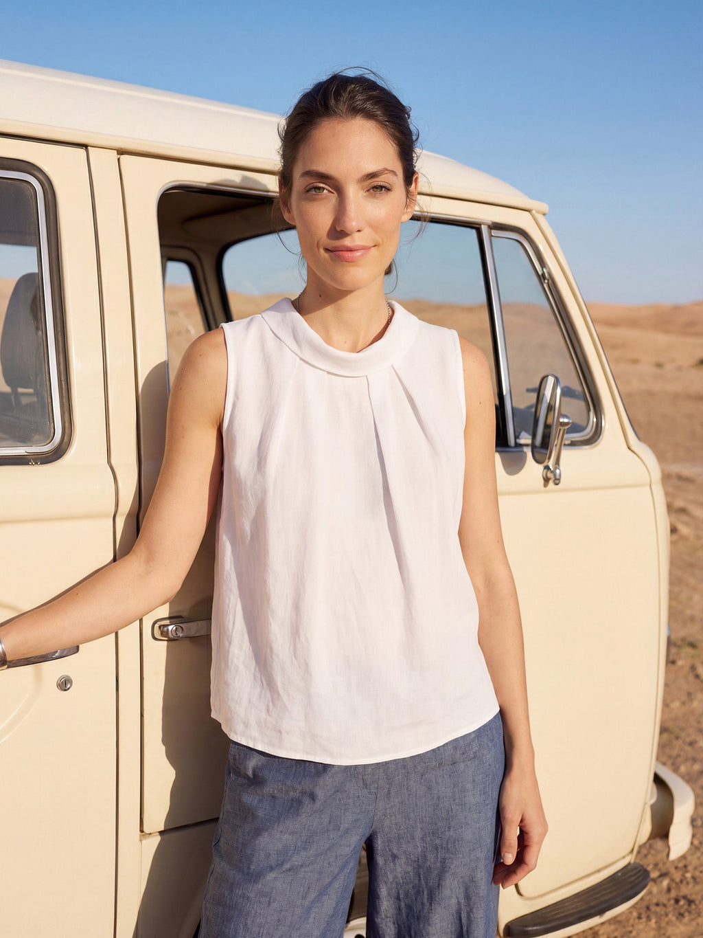 100% Linen Structured Collar Sleeveless Blouse BLAIR by LINTICO