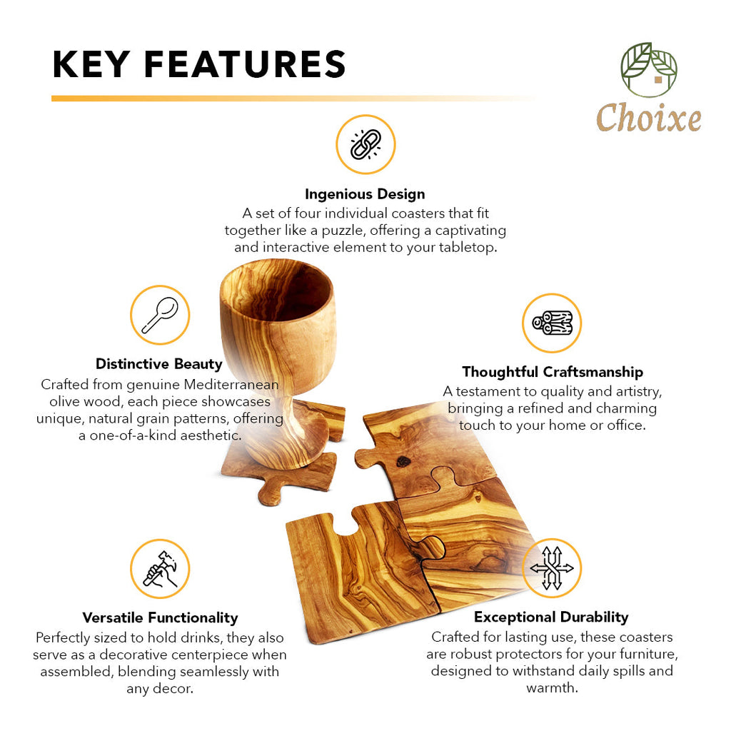 Olive Wood Coaster Puzzle 4-Pcs Set. by Choixe