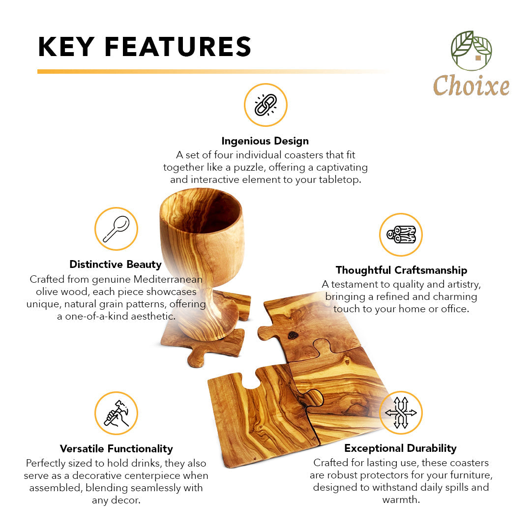 Olive Wood Coaster Puzzle 4-Pcs Set. by Choixe