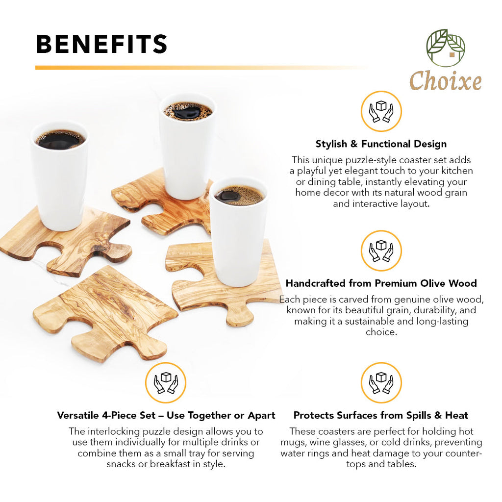 Olive Wood Coaster Puzzle 4-Pcs Set. by Choixe