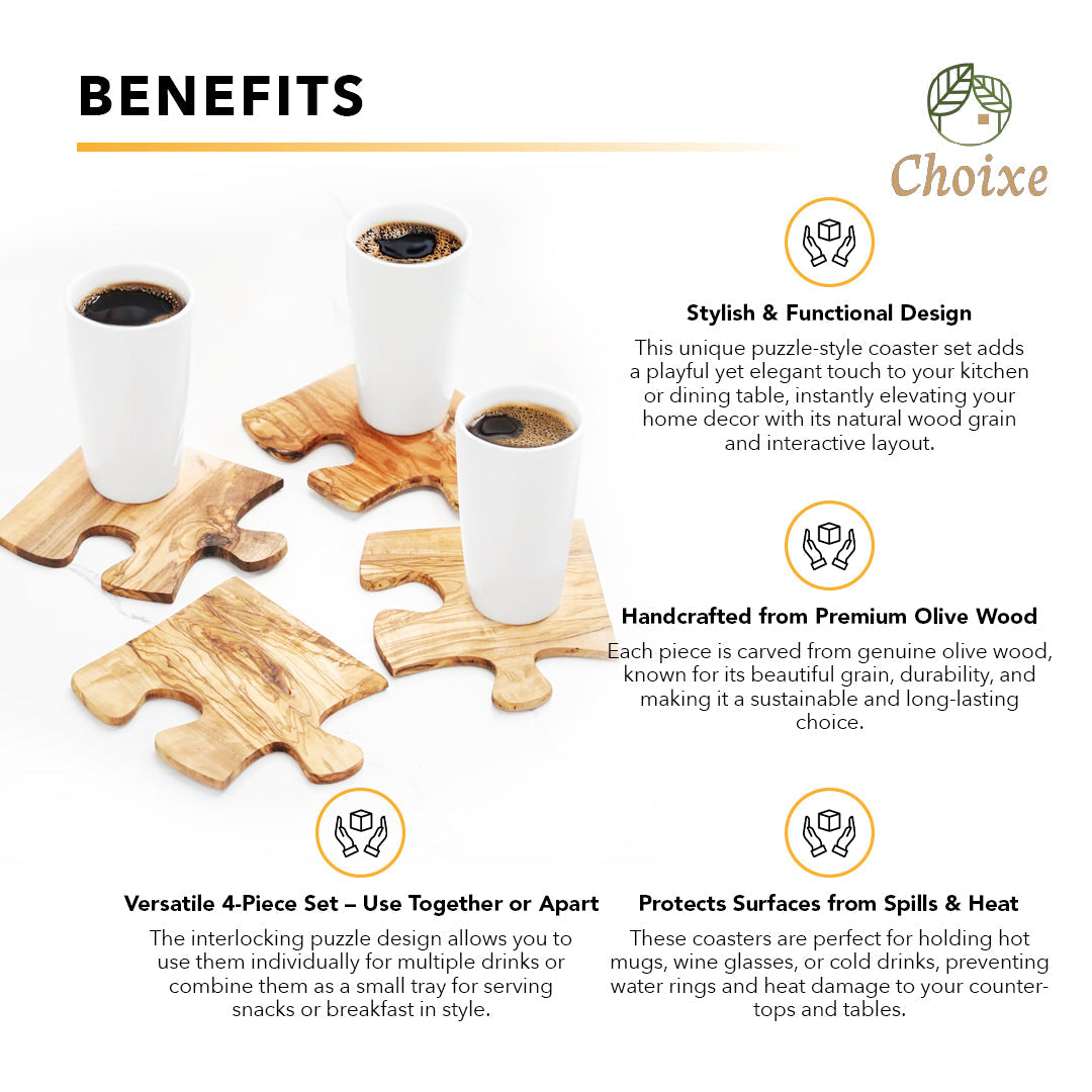 Olive Wood Coaster Puzzle 4-Pcs Set. by Choixe