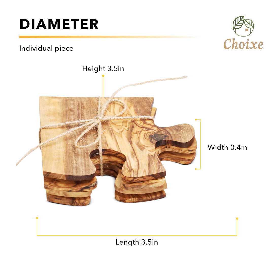 Olive Wood Coaster Puzzle 4-Pcs Set. by Choixe