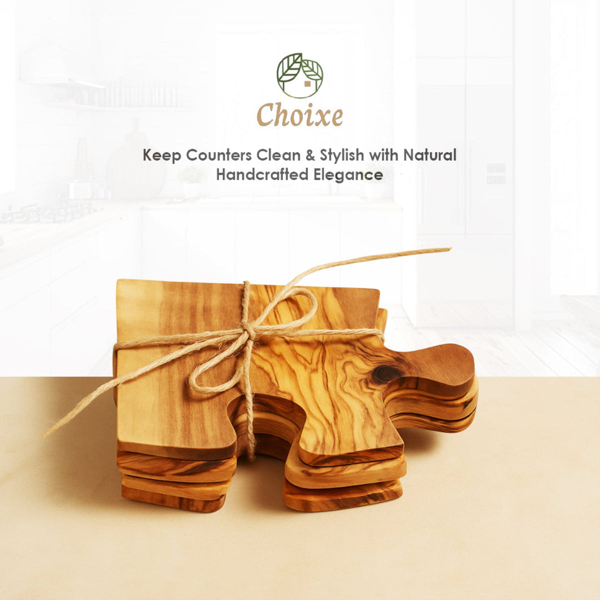 Olive Wood Coaster Puzzle 4-Pcs Set. by Choixe
