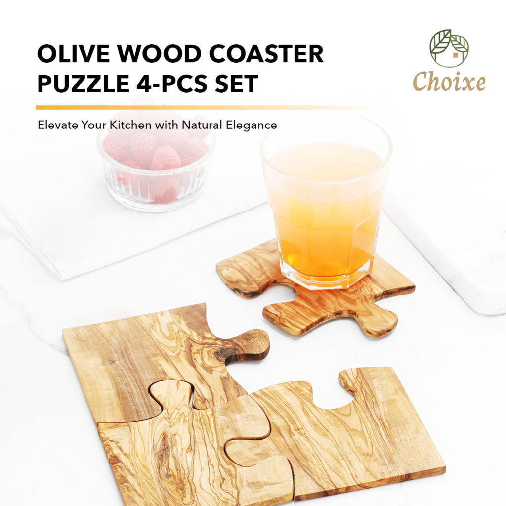 Olive Wood Coaster Puzzle 4-Pcs Set. by Choixe