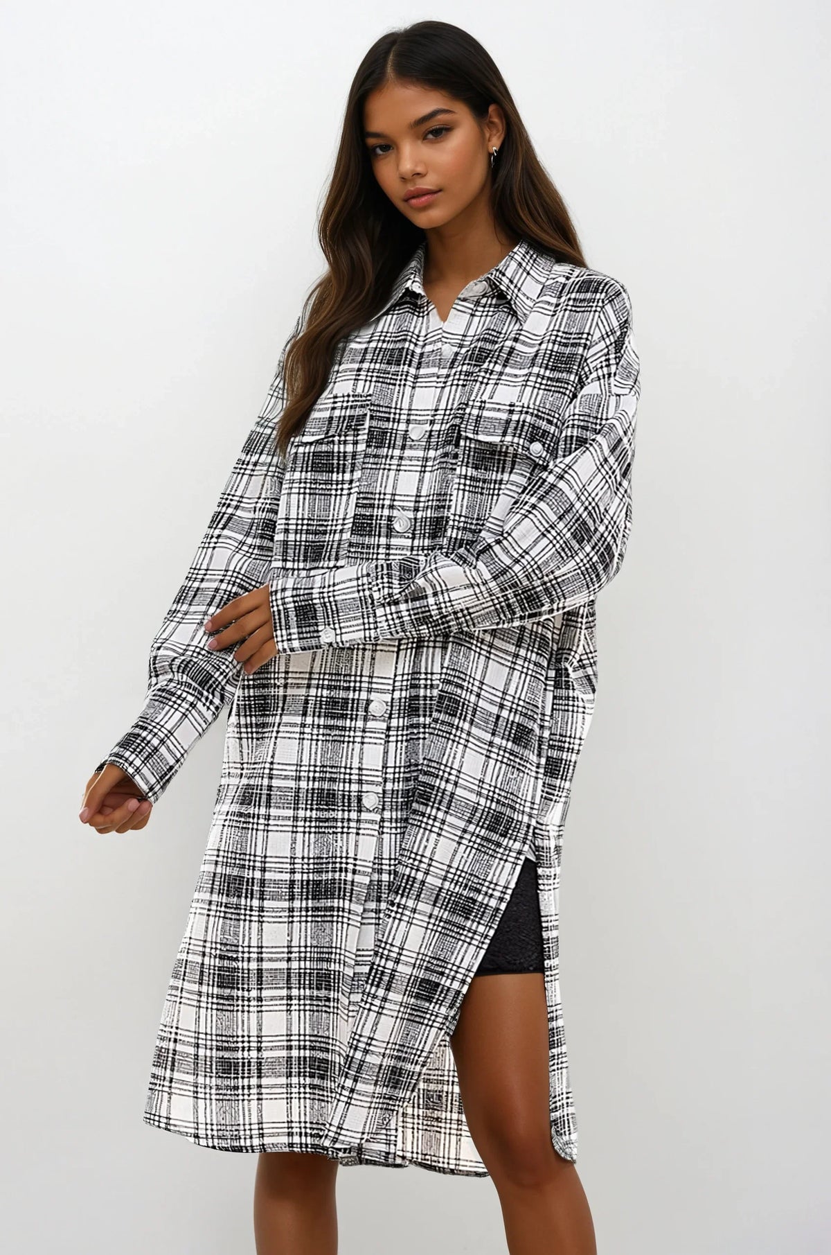 Oversized Long Plaid Shacket by Fitkitty Culture Athleisure Wear, Yoga Wear & Women's Clothing