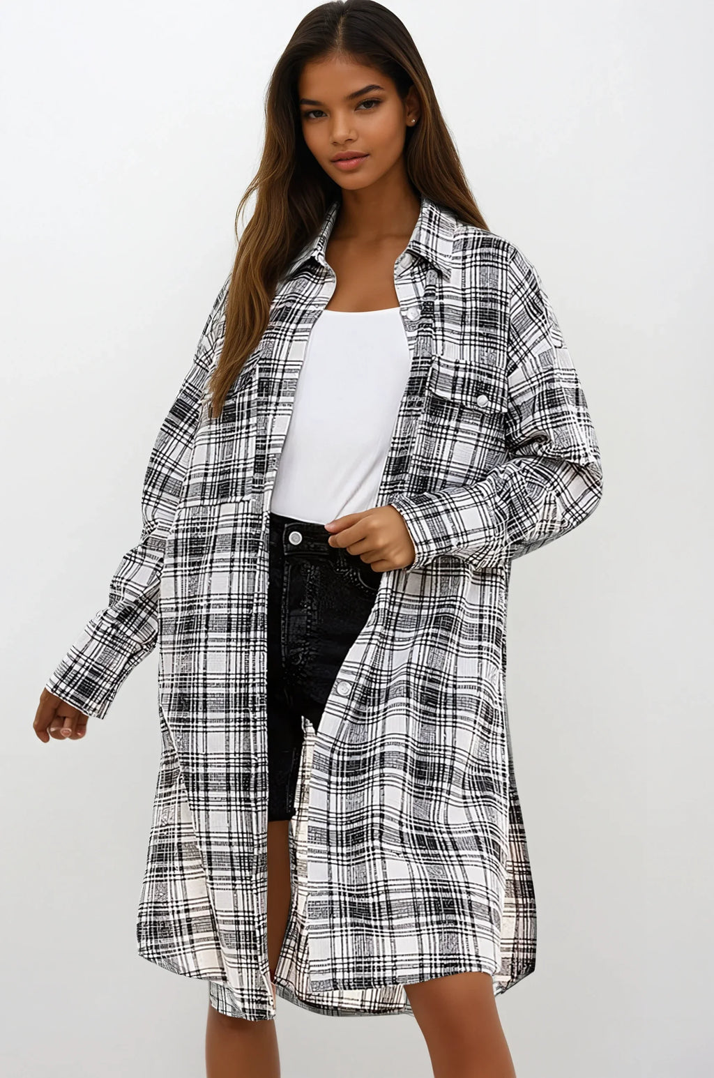 Oversized Long Plaid Shacket by Fitkitty Culture Athleisure Wear, Yoga Wear & Women's Clothing