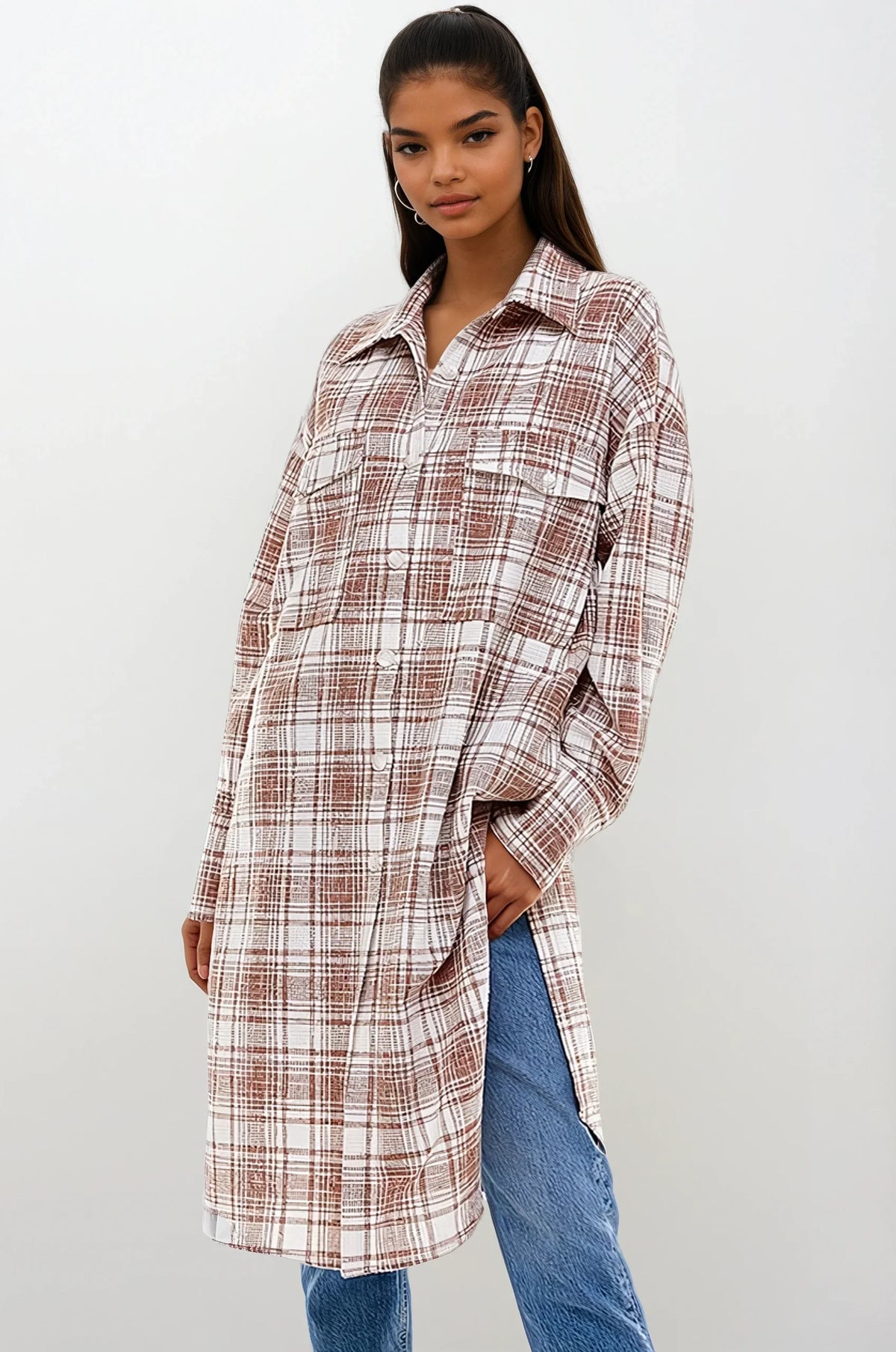 Oversized Long Plaid Shacket by Fitkitty Culture Athleisure Wear, Yoga Wear & Women's Clothing