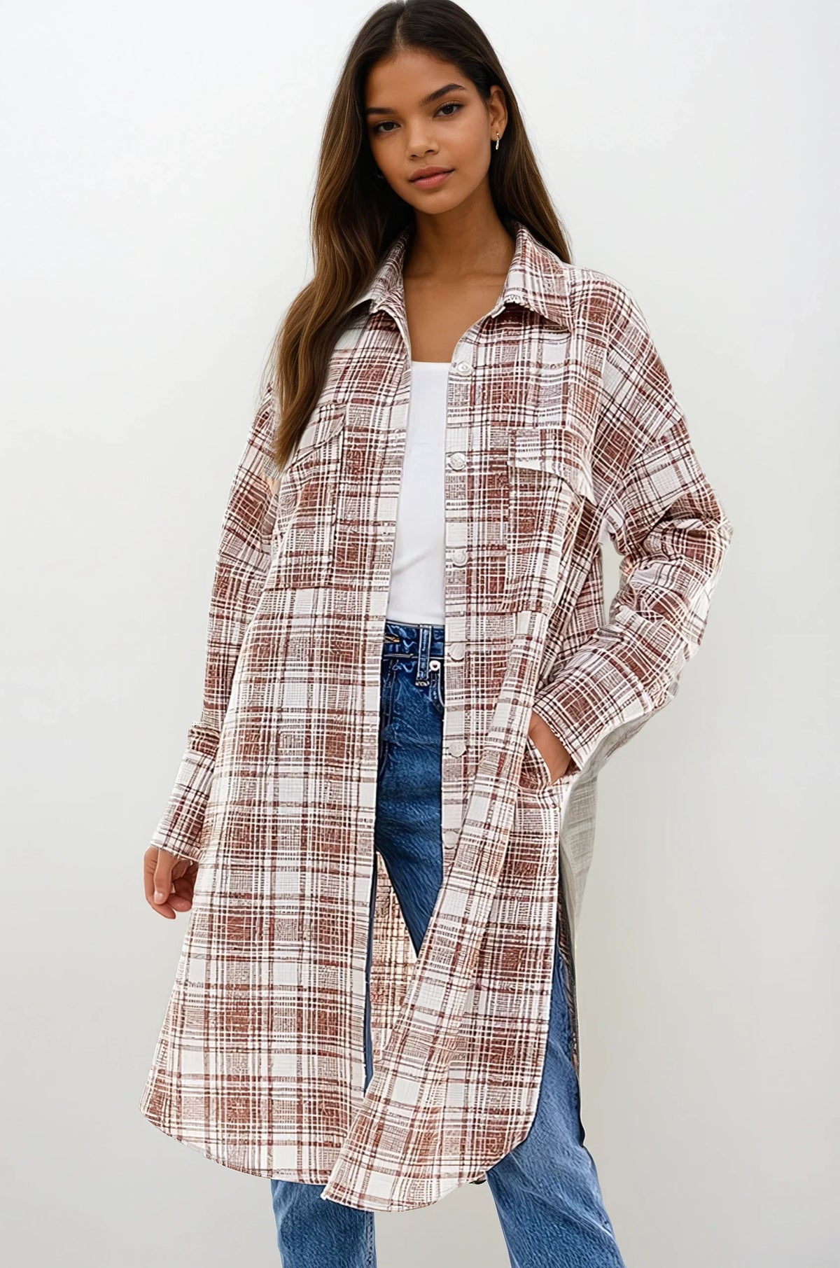 Oversized Long Plaid Shacket by Fitkitty Culture Athleisure Wear, Yoga Wear & Women's Clothing