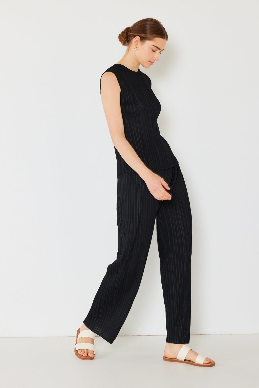 Pleated classic straight long pants - P01BS_Black by MARINA WEST SWIM