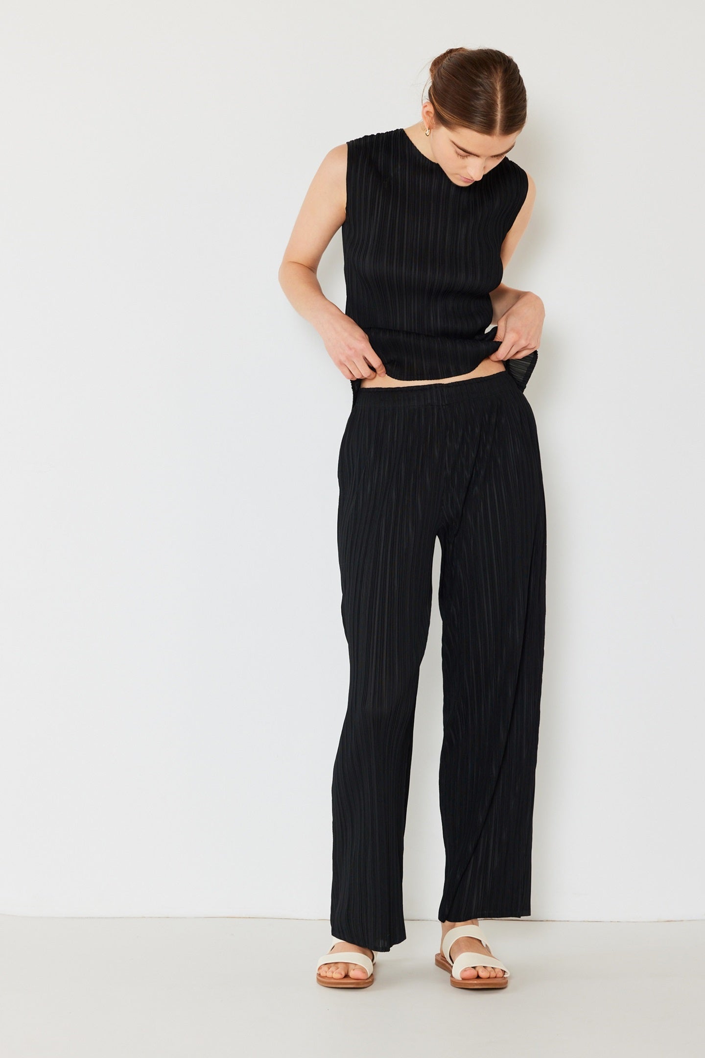 Pleated classic straight long pants - P01BS_Black by MARINA WEST SWIM