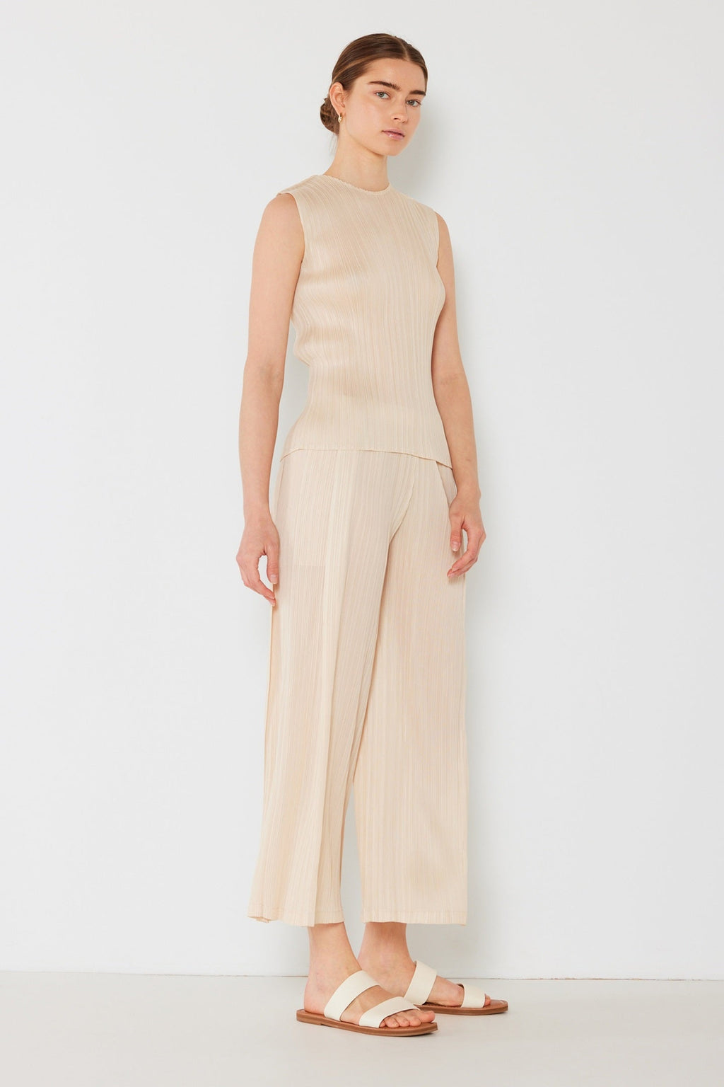 Pleated wide-leg cropped pants w/side pleat - P03WP_Beige by MARINA WEST SWIM