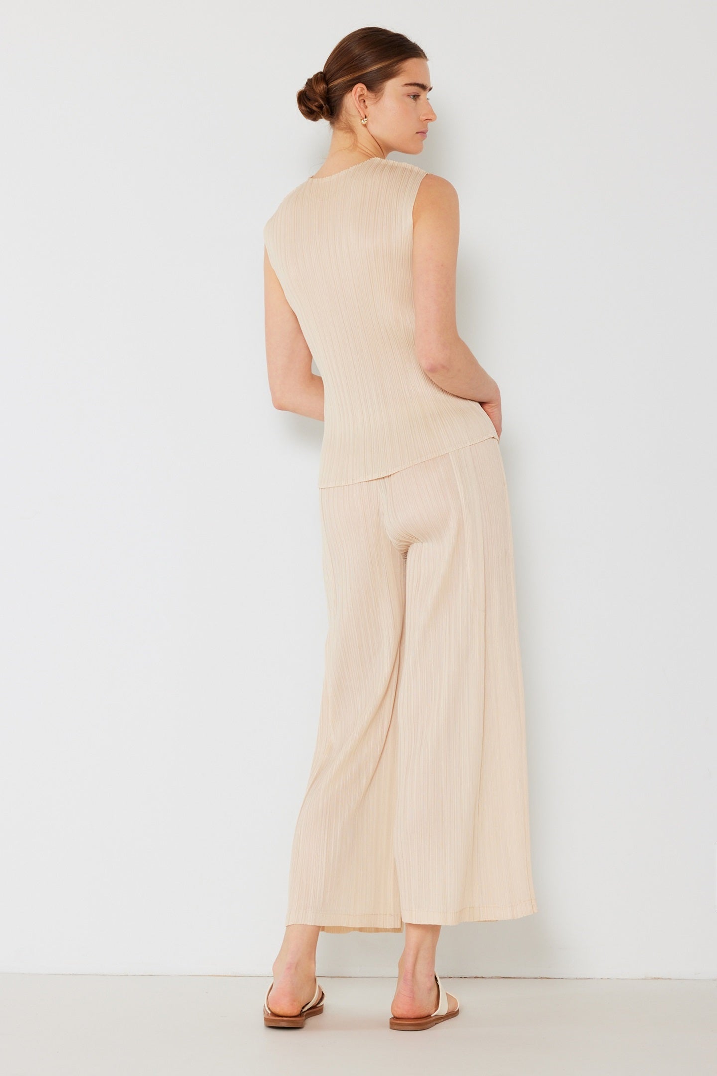 Pleated wide-leg cropped pants w/side pleat - P03WP_Beige by MARINA WEST SWIM