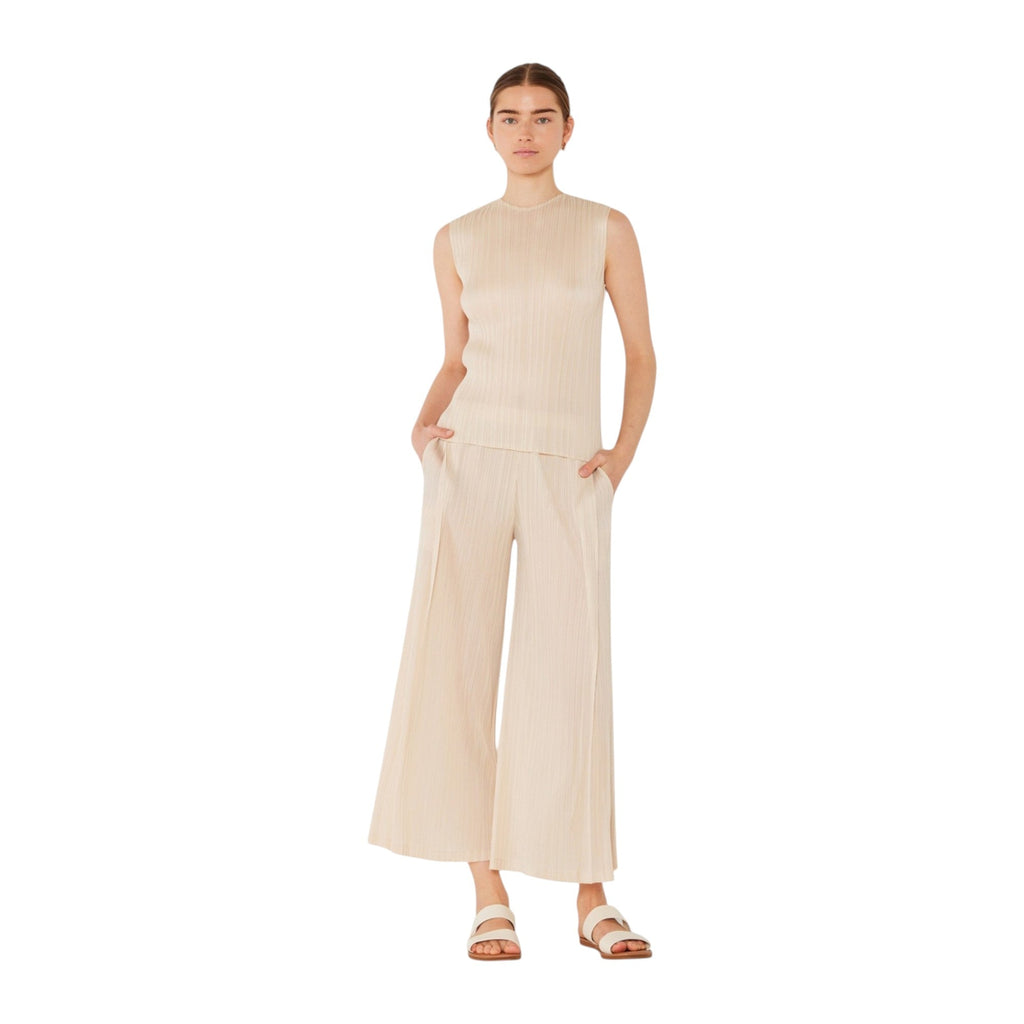 Pleated wide-leg cropped pants w/side pleat - P03WP_Beige by MARINA WEST SWIM