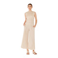 Pleated wide-leg cropped pants w/side pleat - P03WP_Beige by MARINA WEST SWIM