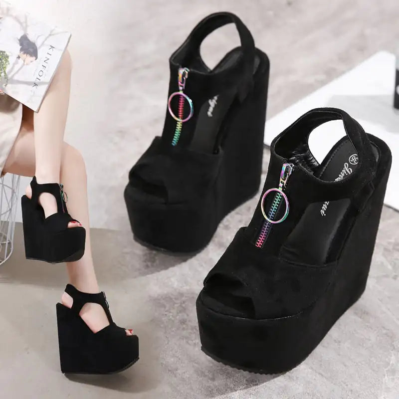 Women's Zipper Platform Wedge Sandals by Trendy Attic Store01