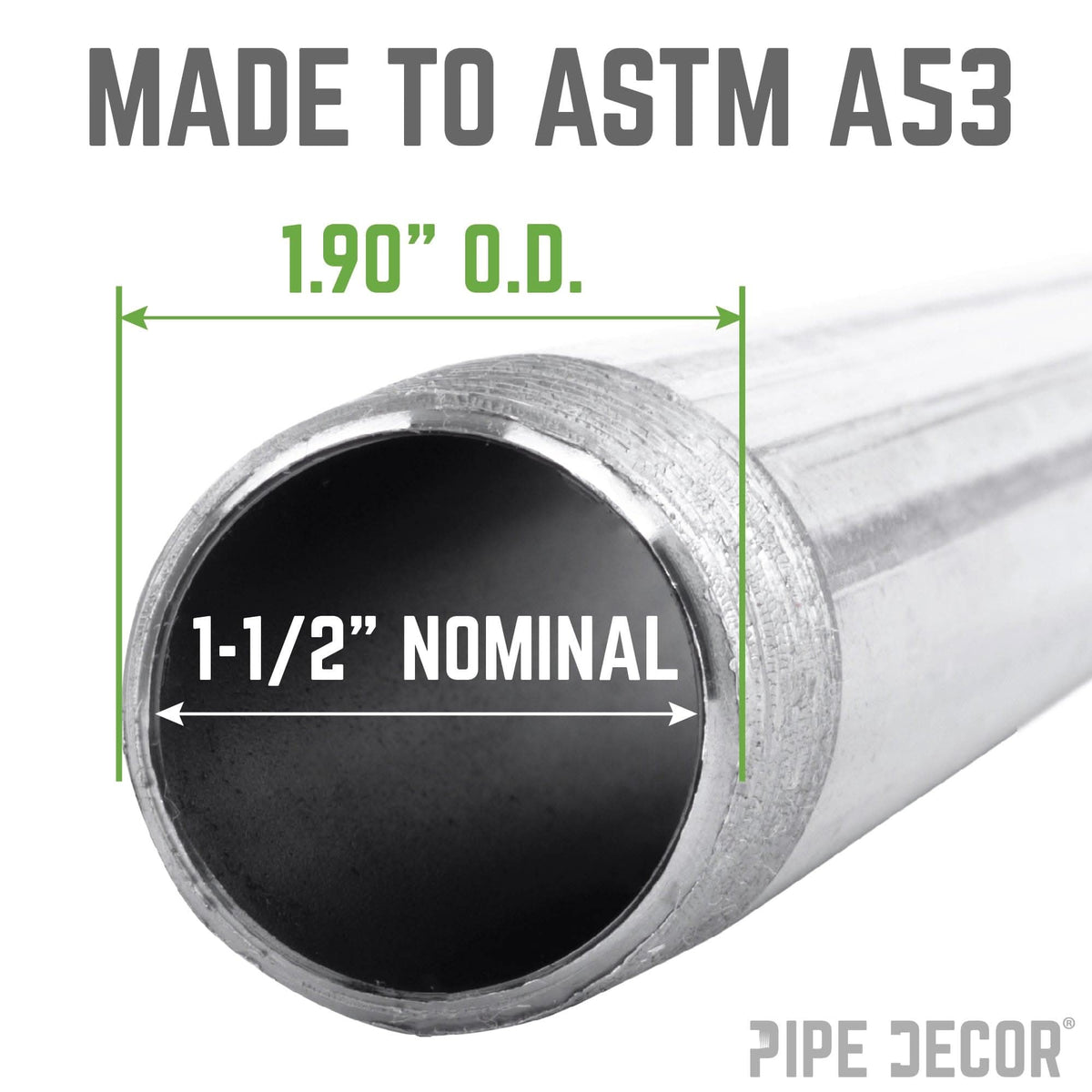 1 1/2 in. x 36 in. Galvanized Pipe by PIPE DECOR