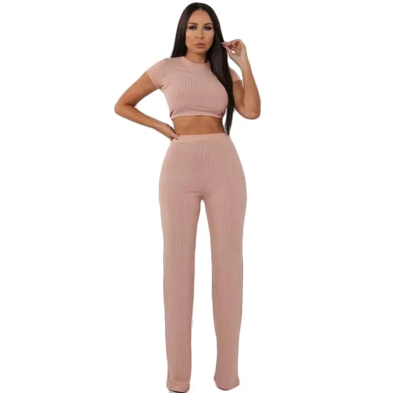 High Elastic Cotton Wide Leg Pants Two-Piece Set by Trendy Attic Store01