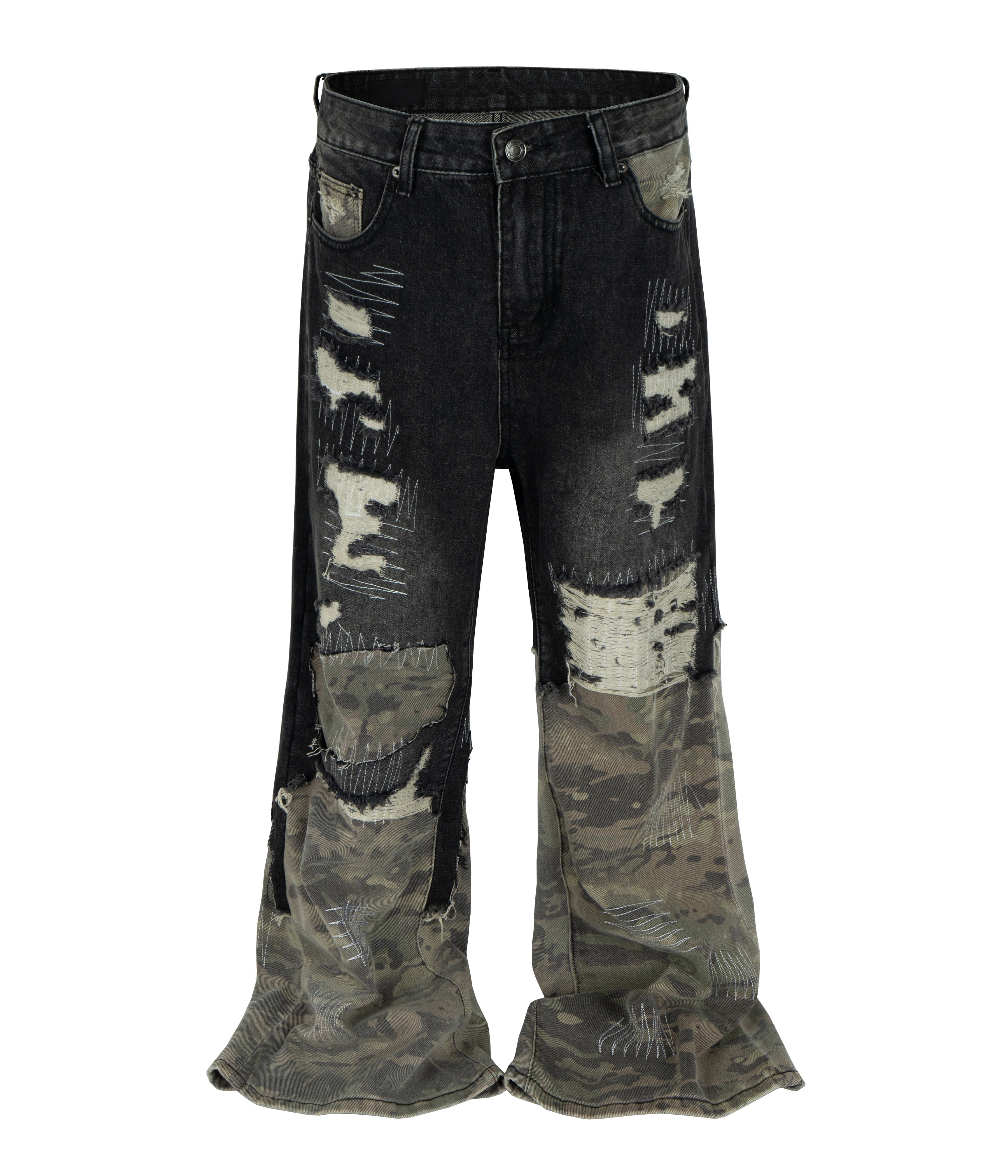 NOIR SCAB CAMO FLARE DENIM by UNDEVELOPED