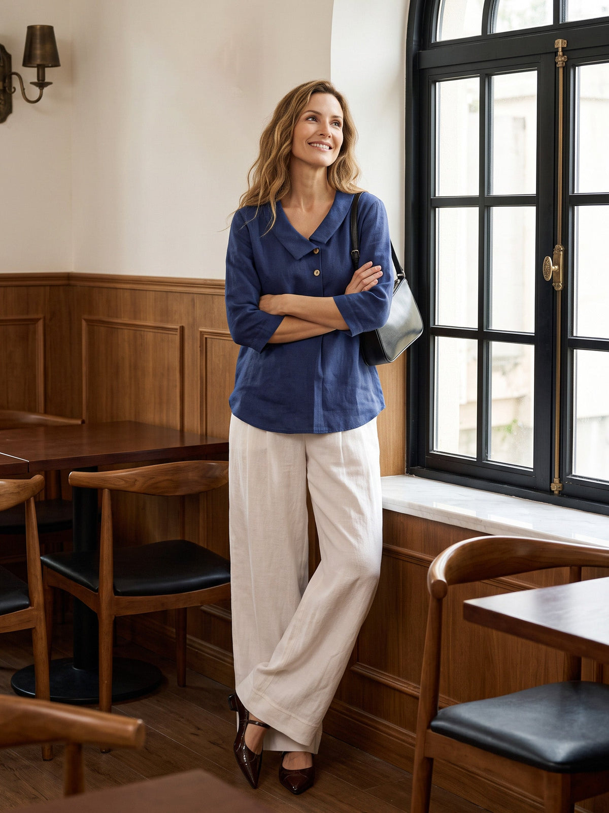 100% Linen Sculpted Pleat Elasticated Back Relaxed Pants VERIDIANA by LINTICO