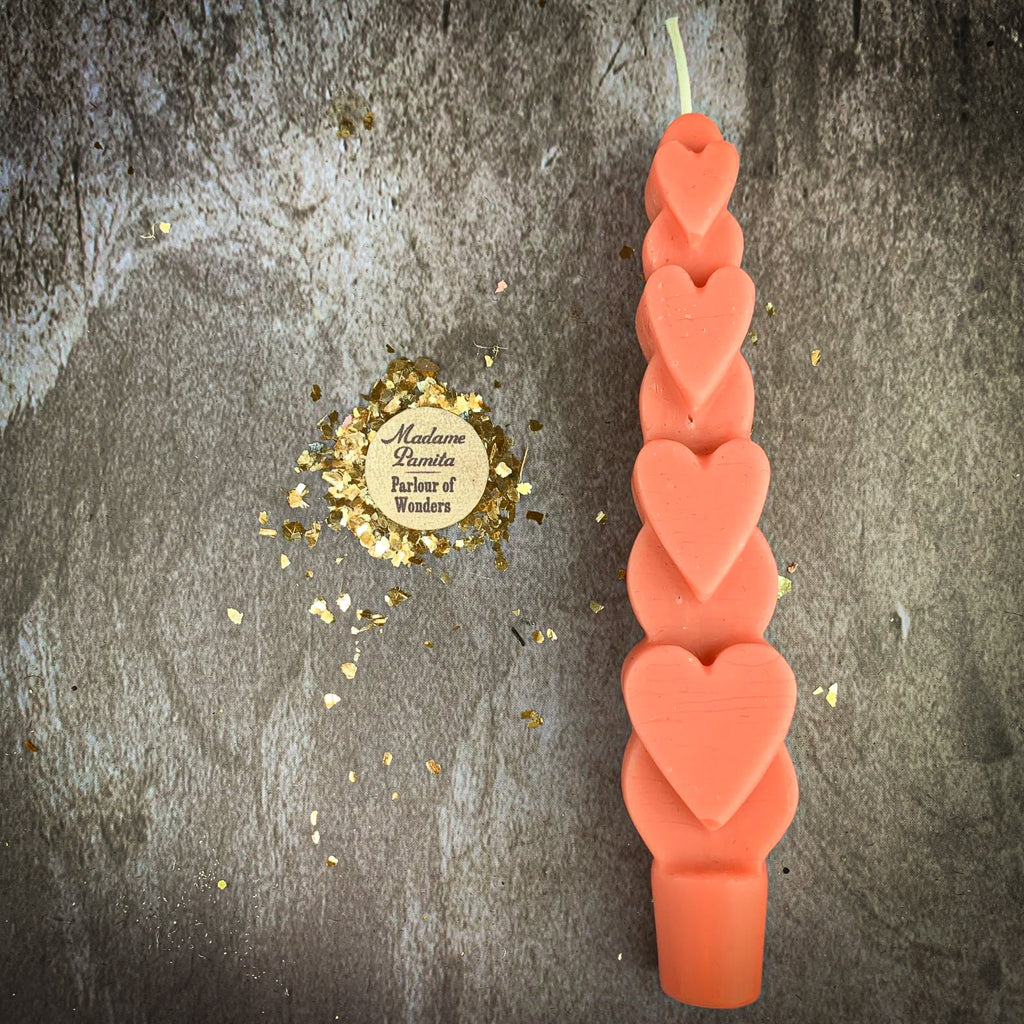 Beeswax Love Spell Heart Taper Candle - Romance & Attraction Magic by Parlour of Wonders