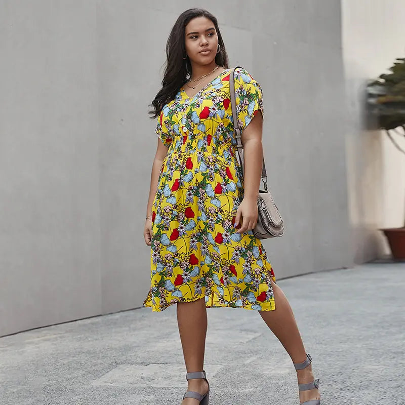 Women's Summer V-Neck Floral Beach Dress by Trendy Attic Store01