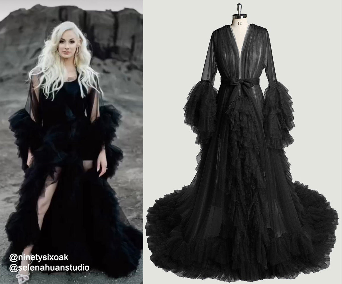 Tulle Ruffled Sleeves Fringe Multi-Color Custom Robe Dress for Theme Photo Shoot by SelenaHuanStudio