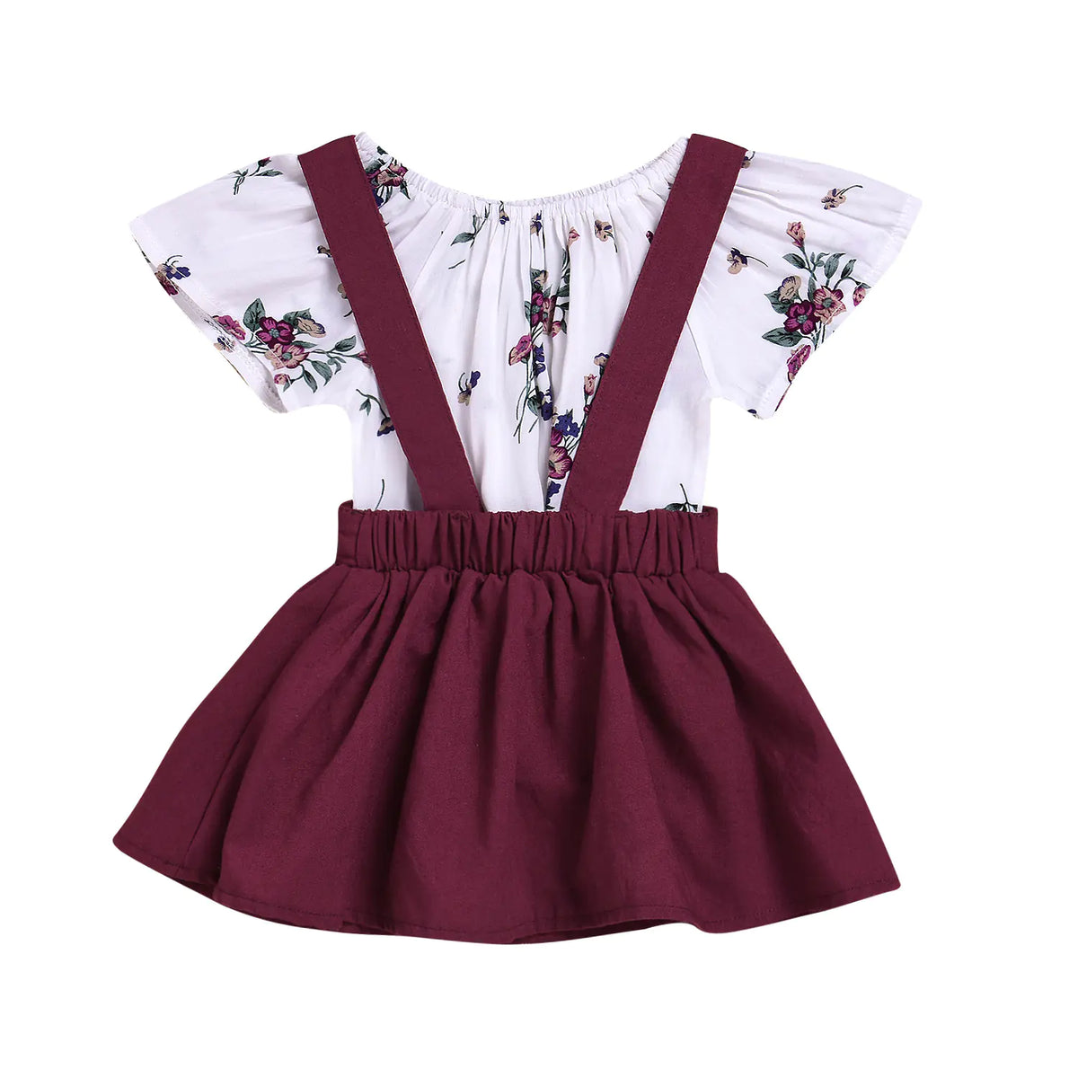 Red Floral Print Suspender Dress for Kids (Two-Piece Set) by Trendy Attic Store01