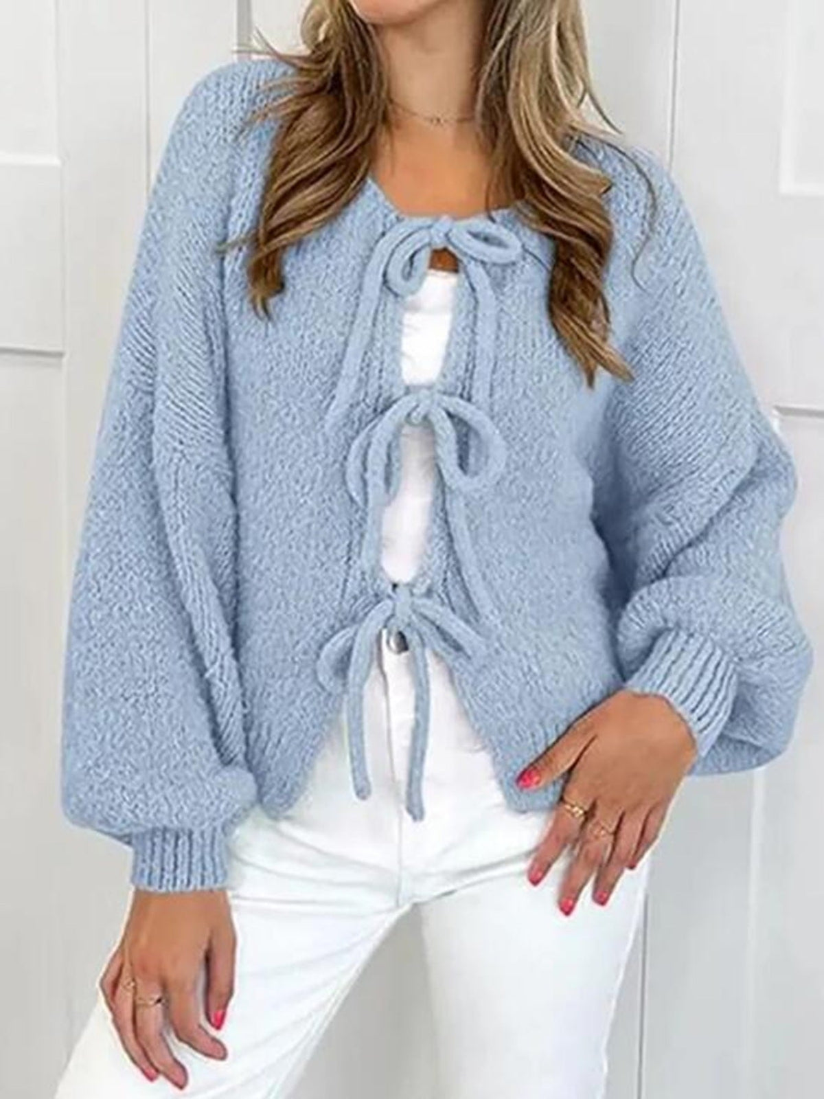 V-neck front tie Cardigan by Miss Sparkling
