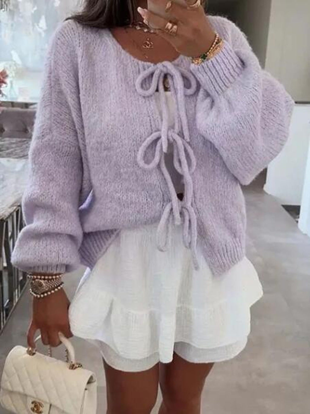 V-neck front tie Cardigan by Miss Sparkling