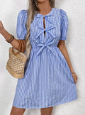 Miss Sparkling Bow Detail Keyhole Neck Puff Sleeve Mini Dress by Miss Sparkling